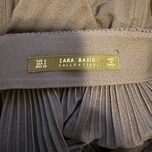 Zara Navy Blue Pleated Knee Length Skirt Size Small Classic Everyday Fall Modest - Picture 5 of 6